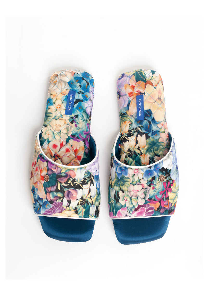 Silk Print Slippers In Bedroom Made With Liberty Art Fabrics(Painted Travels)